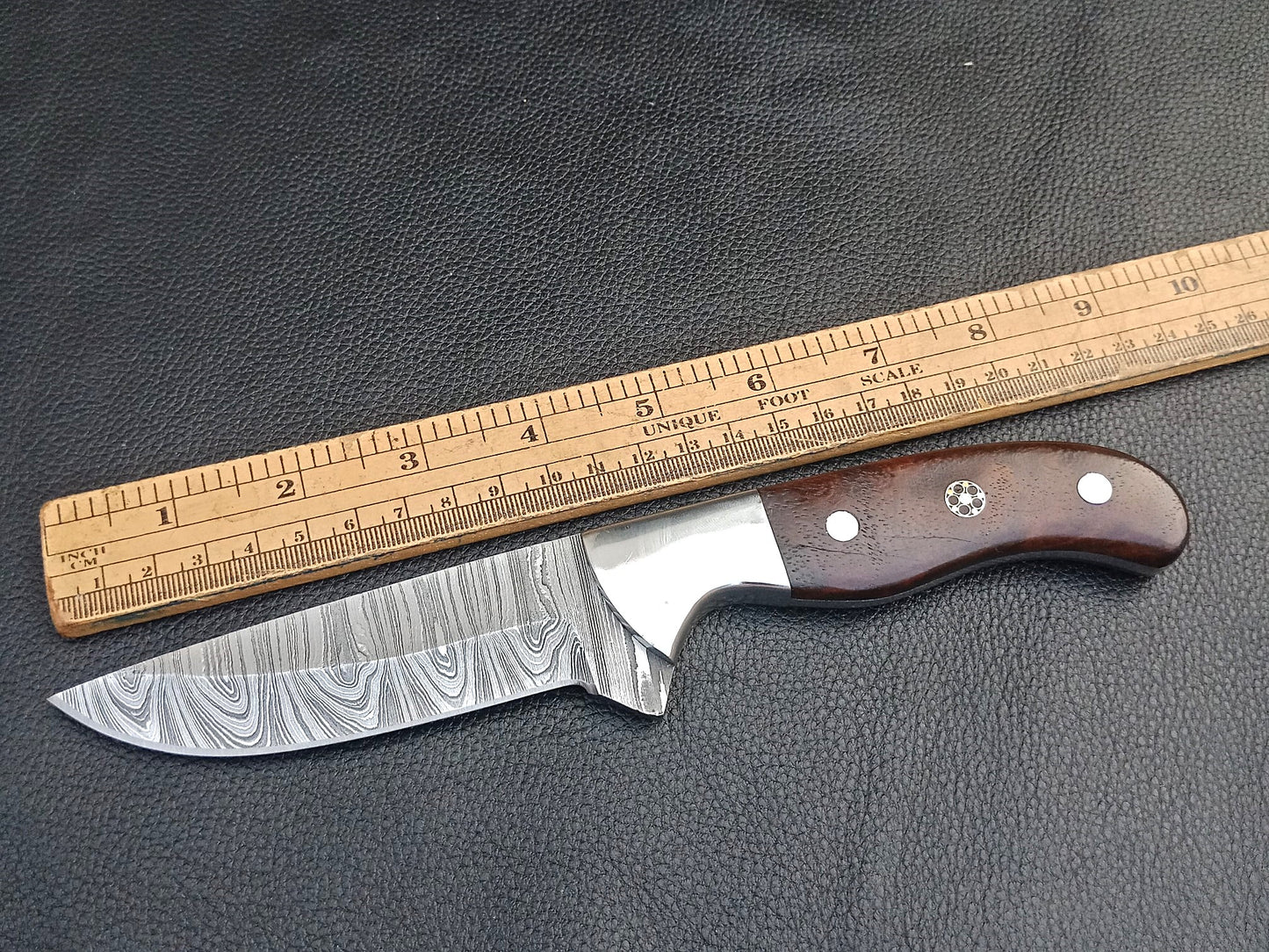 SA-1401 DAMASCUS STEEL SKINING KNIFE- DAMASCUS STEEL BOLSTERS