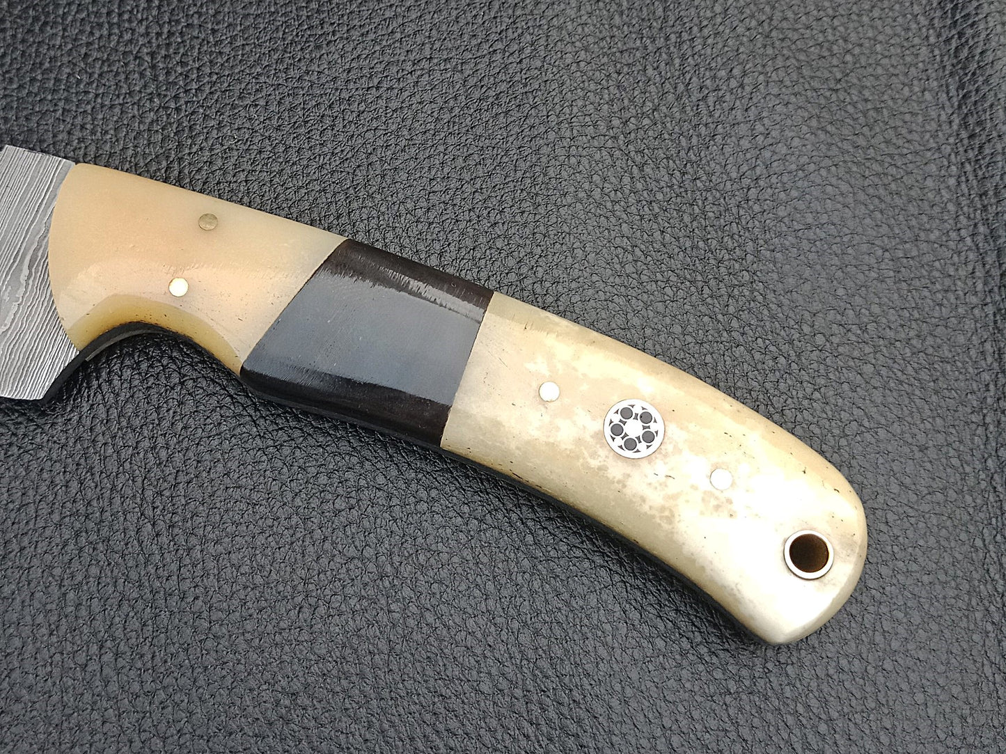 SA-1228 DAMASCUS STEEL SKINING KNIFE- CAMEL BONE BOLSTERS