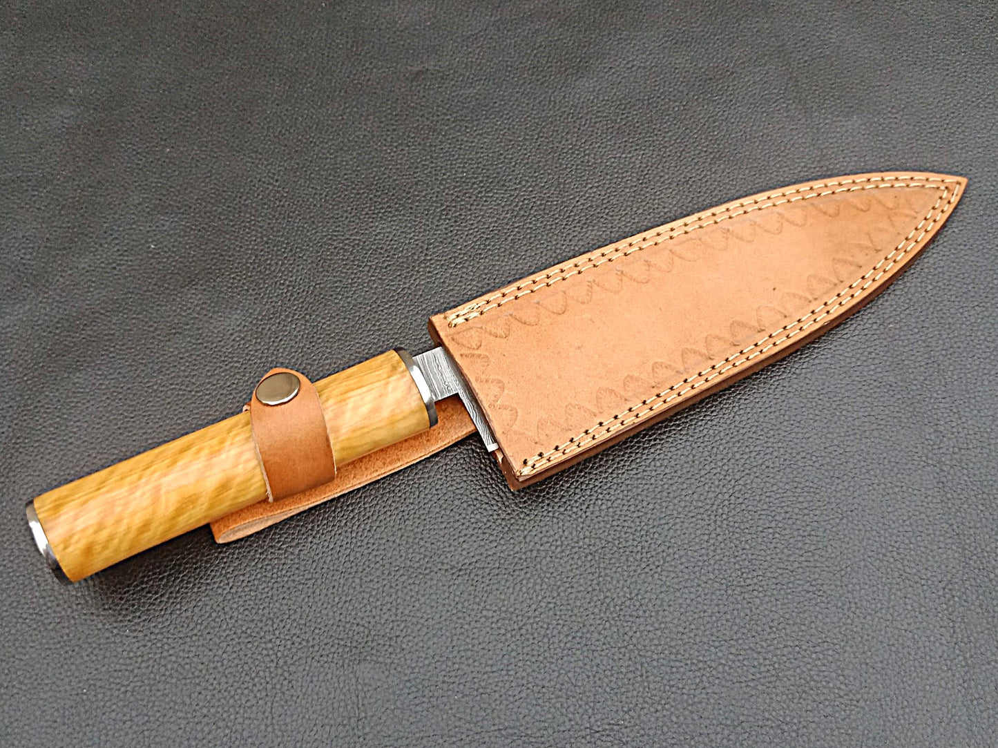Damascus Steel Kitchen Chef Knife-Olive wood handle-Stainless Steel Bolsters-SA-1254