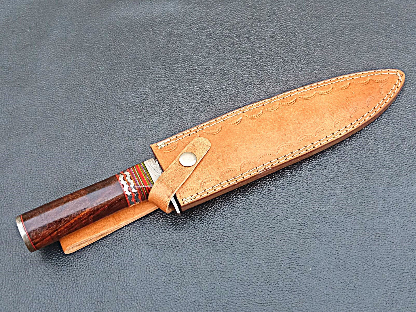 Damascus Steel Bowie-Rosewood Handle-Damascus Steel Clip-SA-1276