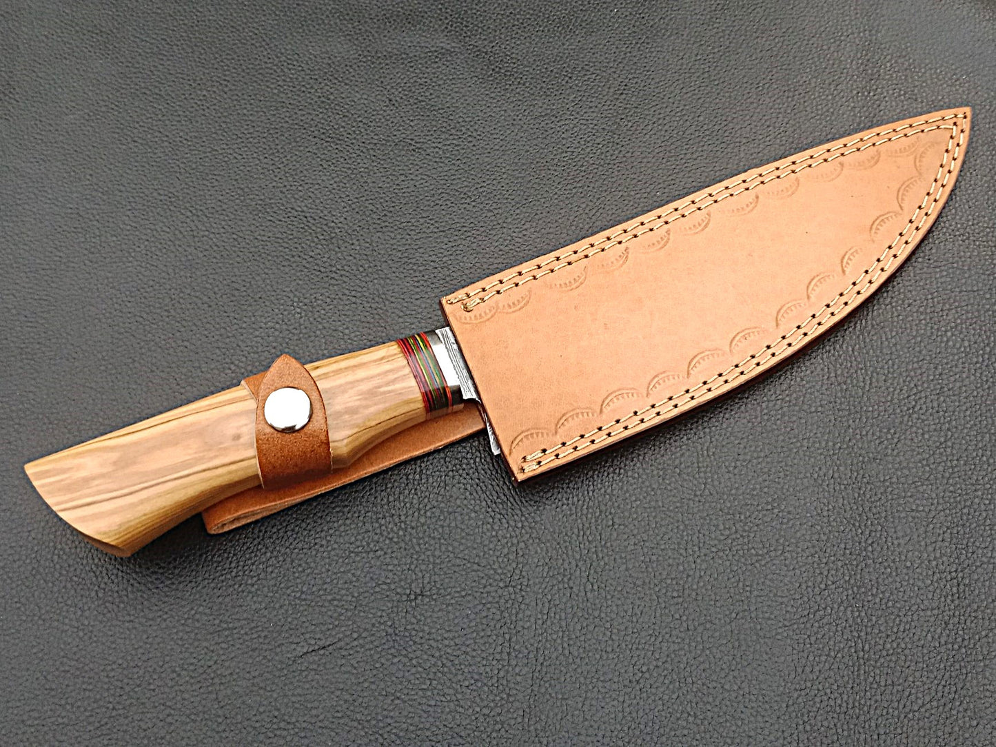 Damascus Steel Kitchen Chef Knife-Olive wood handle-Stainless Steel Bolsters-Damascus Bolsters-SA-1253