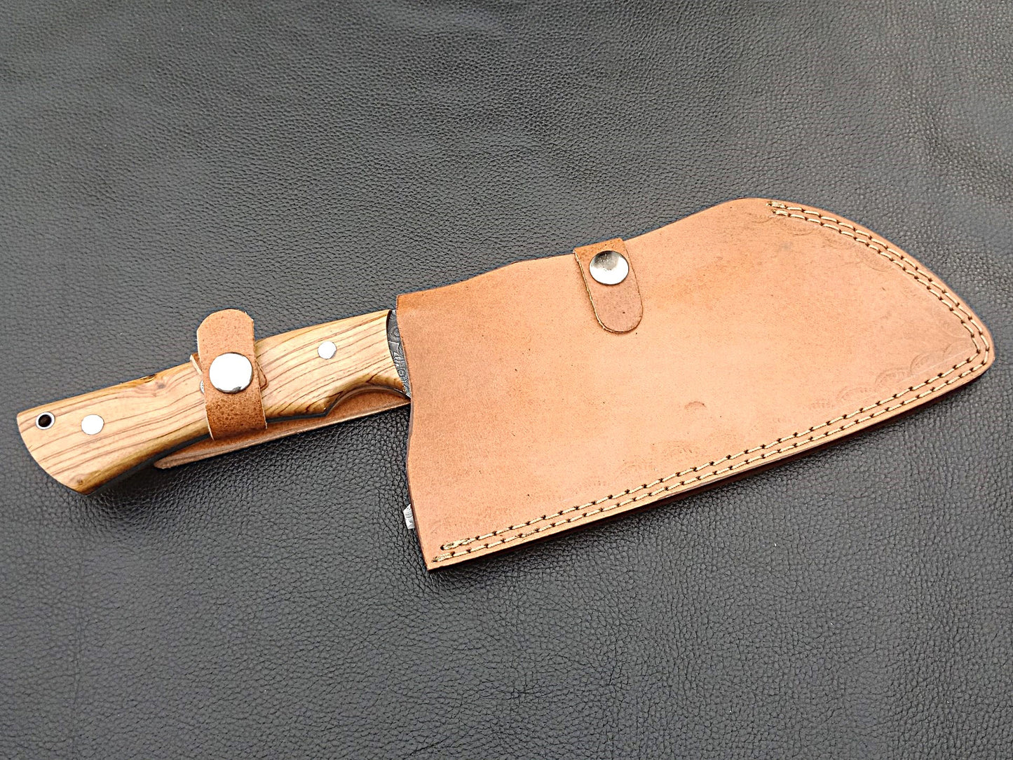 Damascus Steel Kitchen Chef Clever-Olive wood handle-Stainless Steel Clips-SA-1264