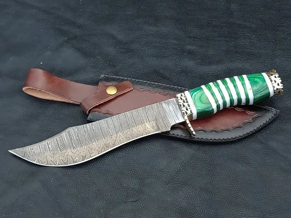 BOWIE GREEN & GREY WOODEN SHEET WITH DAMASCUS BLADE SA04-G - Bowie