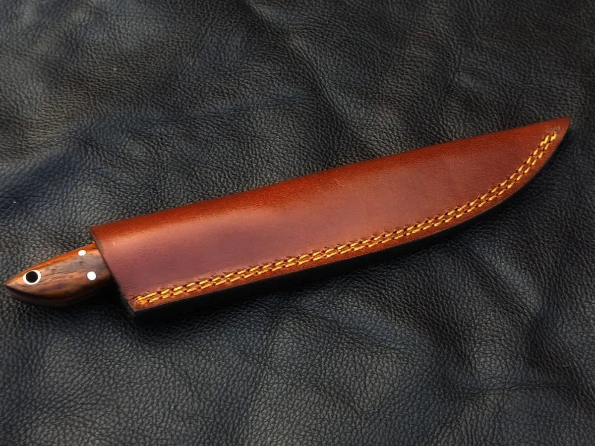 Brown leather knife sheath for Damascus Steel Bird Trout Knife Rosewood SABT-003-RD