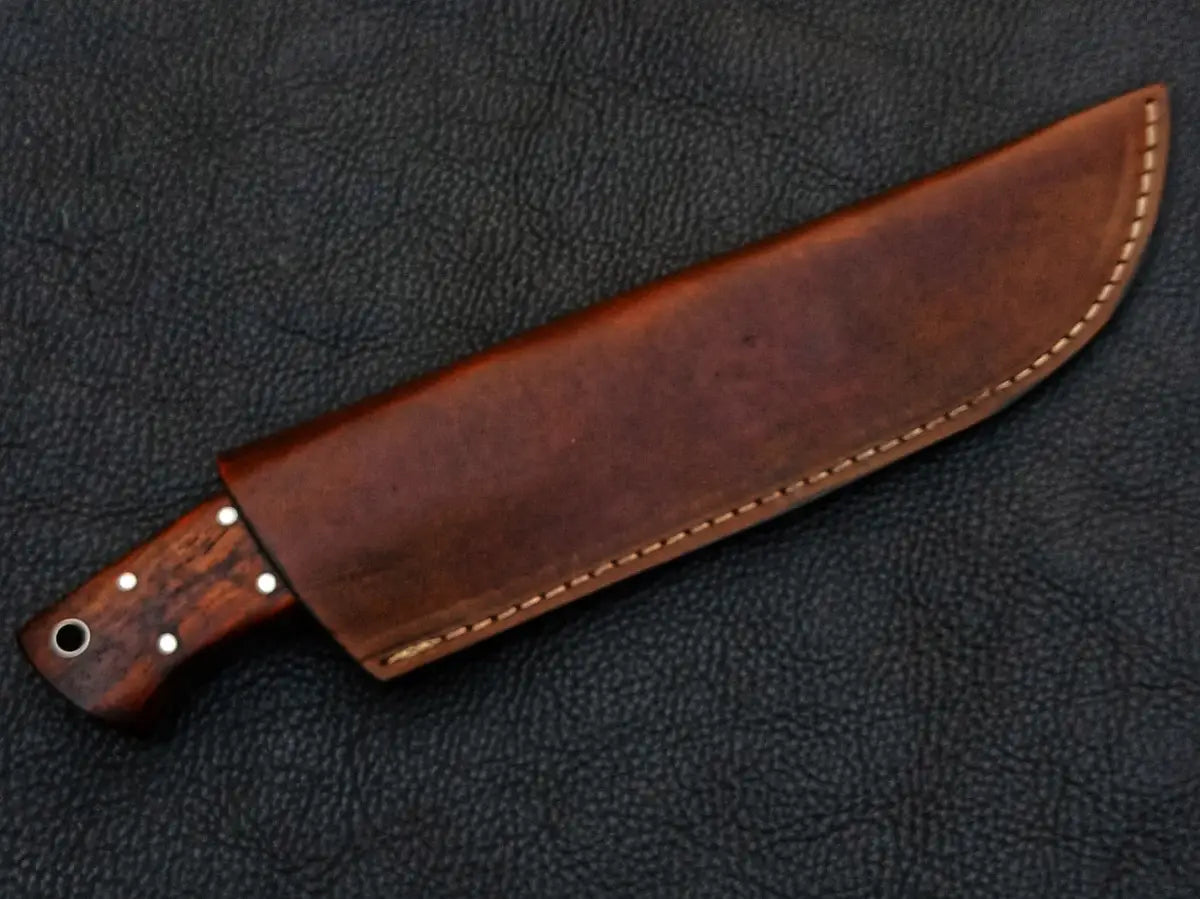 Brown leather knife sheath with wooden handle for Handmade Damascus Steel Knife C249