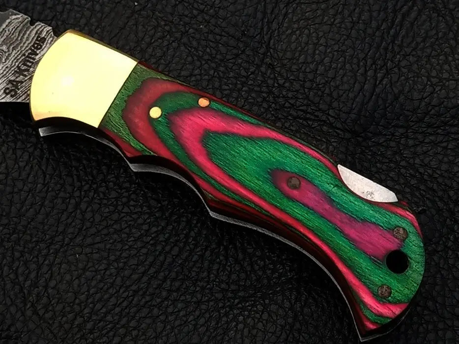 Colorful handled Handmade Damascus Steel Folding Knife SAF003 for collectors and outdoor use