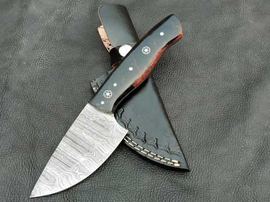 DAMASCUS STEEL BLADE-BLACK HORN BOLSTERS- EPOXY RESIN HANDLE-SA-128-ER - Damascus hunting knife