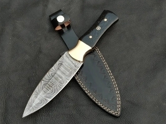 DAMASCUS STEEL BLADE-BRASS BOLSTERS- ROOTD EPOXY RESIN HANDLE-SA-122-B - Damascus Steel Hunting Knife