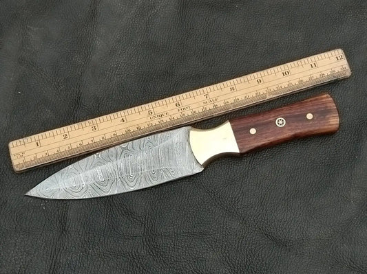 DAMASCUS STEEL BLADE-BRASS BOLSTERS- ROSEWOOD HANDLE-SA-124-R - Damascus steel knife