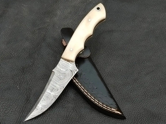 DAMASCUS STEEL BLADE-CAMEL BONE HANDLE-SA-132-R - Damascus hunting knife