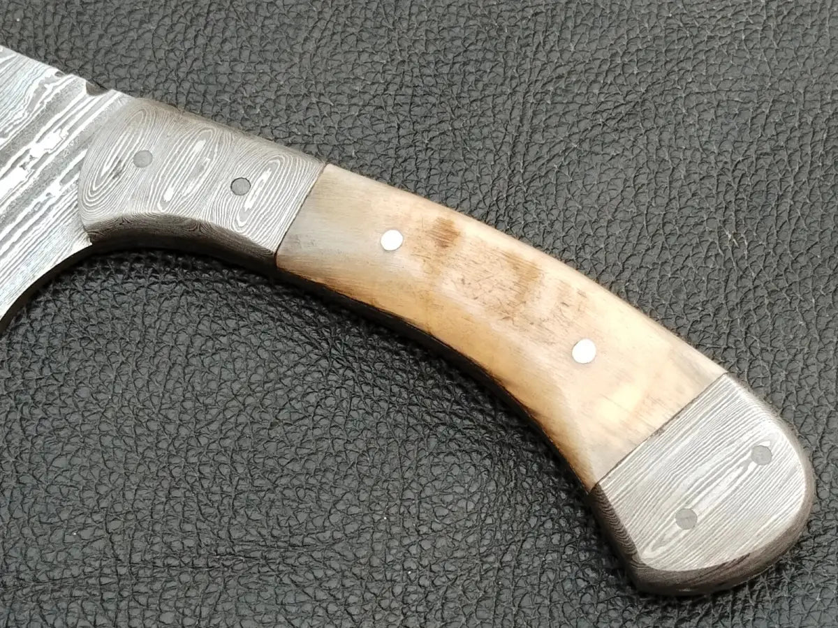 DAMASCUS STEEL BLADE-DAMASCUS BOLSTERS-SHEEP HORN HANDLE-SA-130-S - Damascus hunting knife