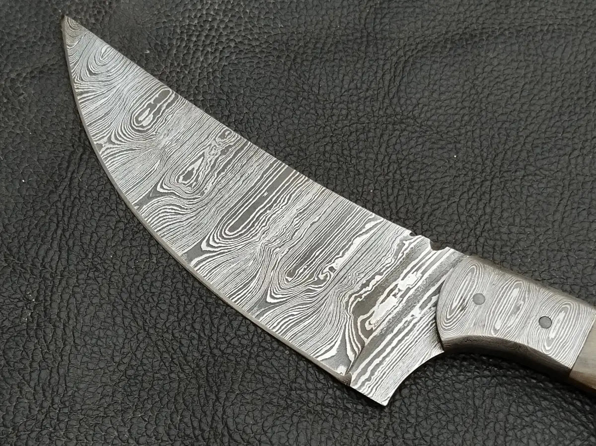 DAMASCUS STEEL BLADE-DAMASCUS BOLSTERS-SHEEP HORN HANDLE-SA-130-S - Damascus hunting knife