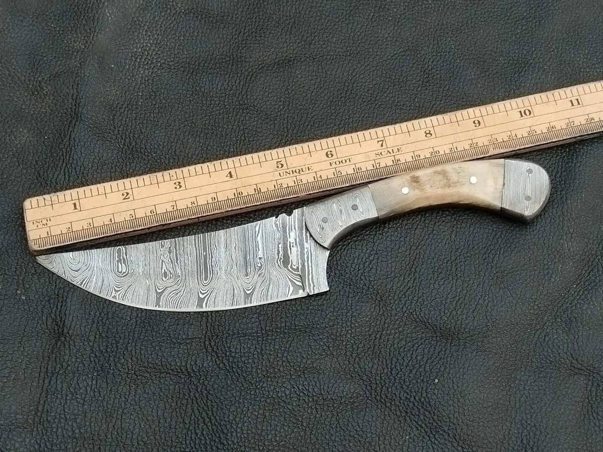 DAMASCUS STEEL BLADE-DAMASCUS BOLSTERS-SHEEP HORN HANDLE-SA-130-S - Damascus hunting knife