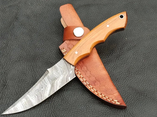 DAMASCUS STEEL BLADE-OLIVEWOOD HANDLE-SA-133-O - Damascus hunting knife