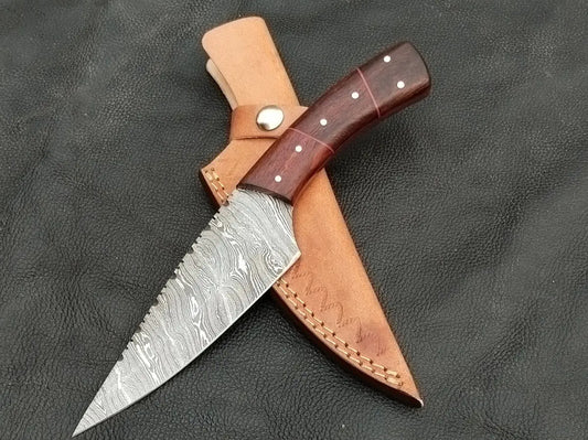 DAMASCUS STEEL BLADE-ROSEWOOD BOLSTERS- ROSEWOOD HANDLE-SA-132-R - Damascus hunting knife