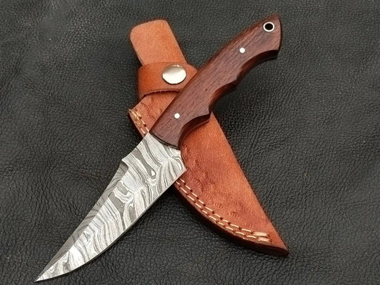 DAMASCUS STEEL BLADE-ROSEWOOD HANDLE-SA-132-R - Damascus hunting knife