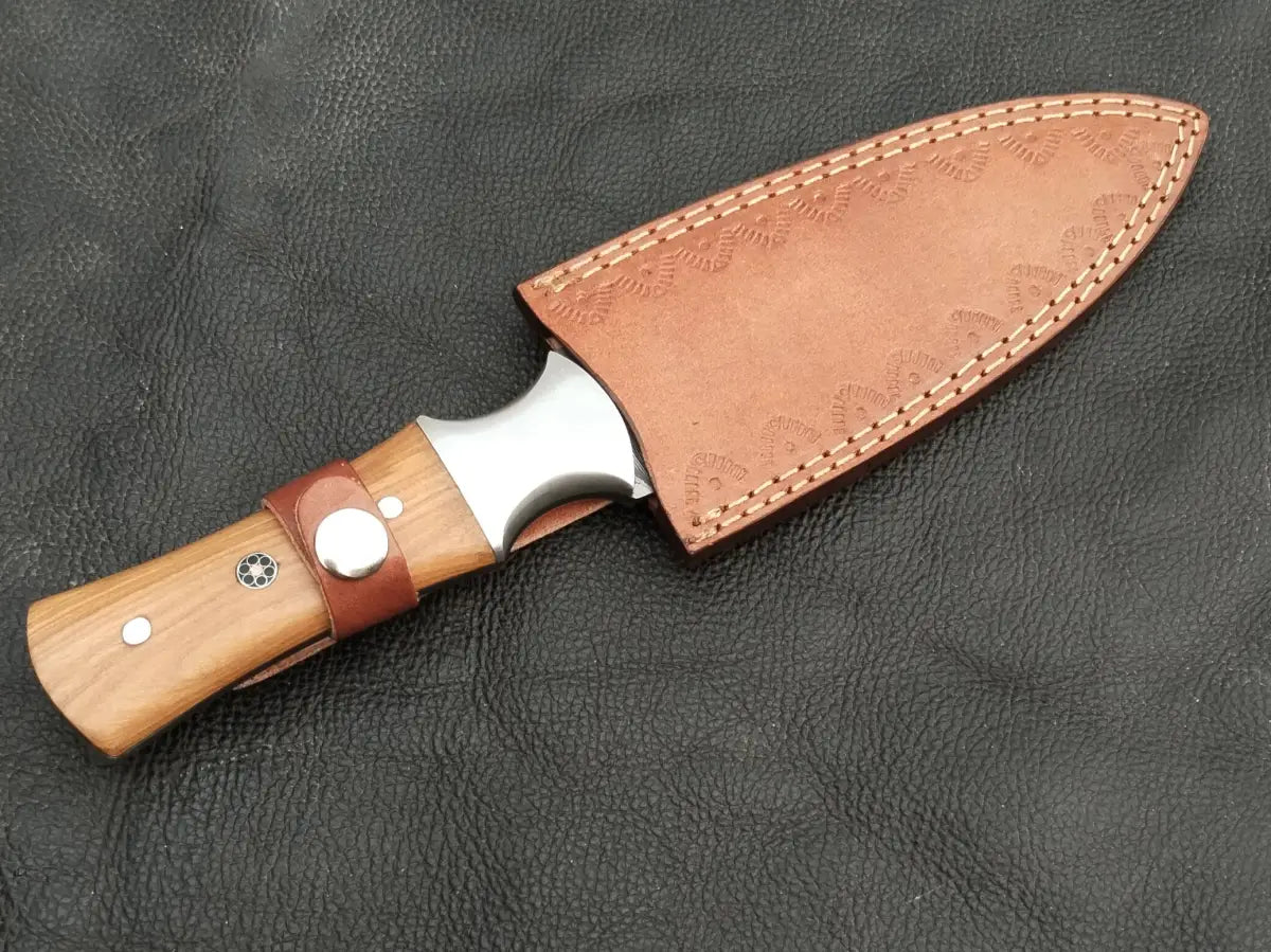 DAMASCUS STEEL BLADE-STEEL BOLSTERS- OLIVE WOOD HANDLE-SA-123-O - Damascus Steel Hunting Knife