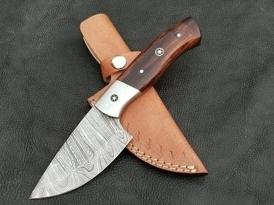 DAMASCUS STEEL BLADE-STEEL BOLSTERS-ROSEWOOD HANDLE-SA-125-R - Damascus Steel Hunting Knife