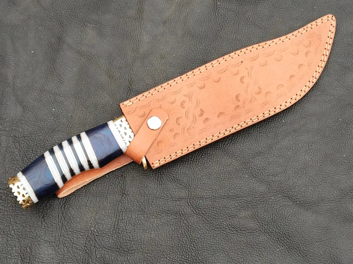 Damascus Steel Bowie-Blue Colour-SA04-B - Bowie
