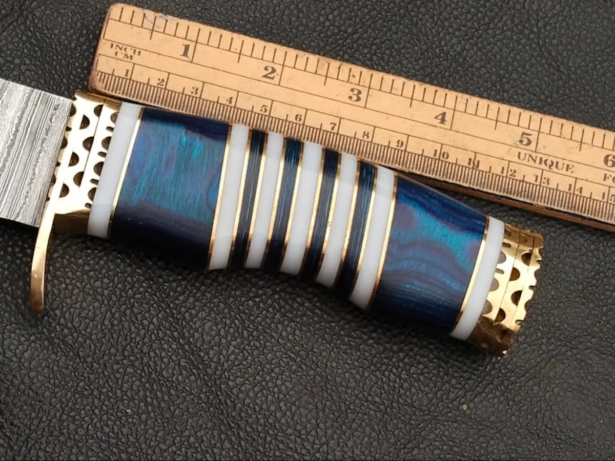 Damascus Steel Bowie-Blue Colour-SA04-B - Bowie