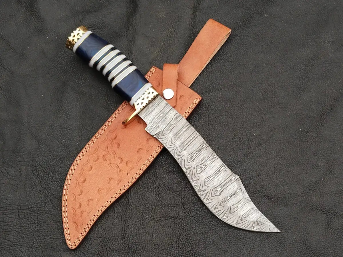 Damascus Steel Bowie-Blue Colour-SA04-B - Bowie