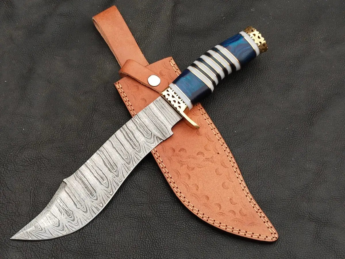 Damascus Steel Bowie-Blue Colour-SA04-B - Bowie