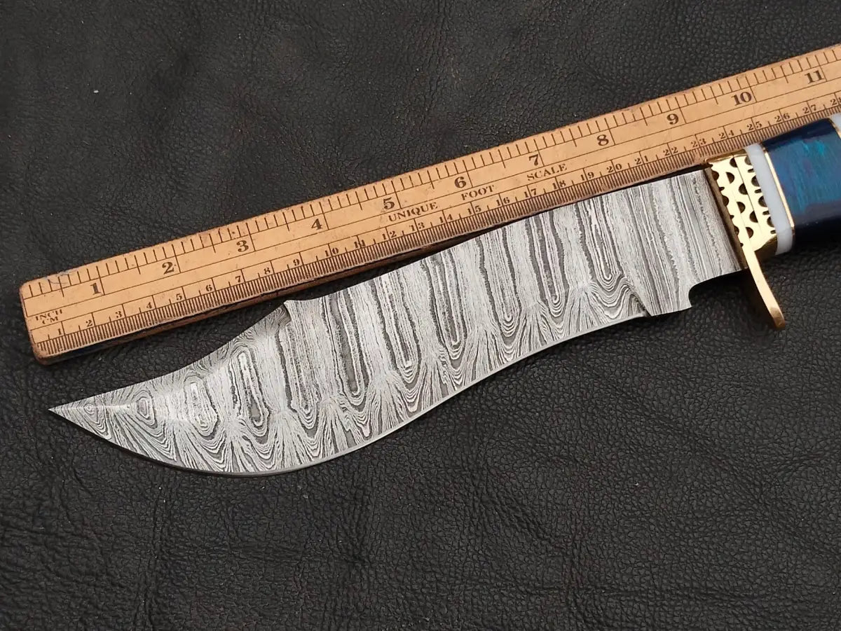 Damascus Steel Bowie-Blue Colour-SA04-B - Bowie