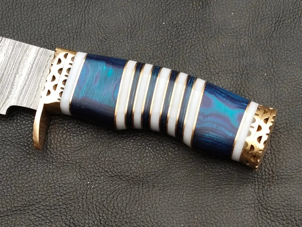 Damascus Steel Bowie-Blue Colour-SA04-B - Bowie