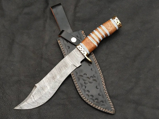 Damascus Steel Bowie-Kachnaar Wood Handle-SA04-K - Bowie