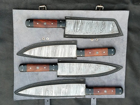 DAMASCUS STEEL CHET SET WITH ROSEWOOD HANDLE (SAK-5587) - Chef’s Kitchen Cutlery Set