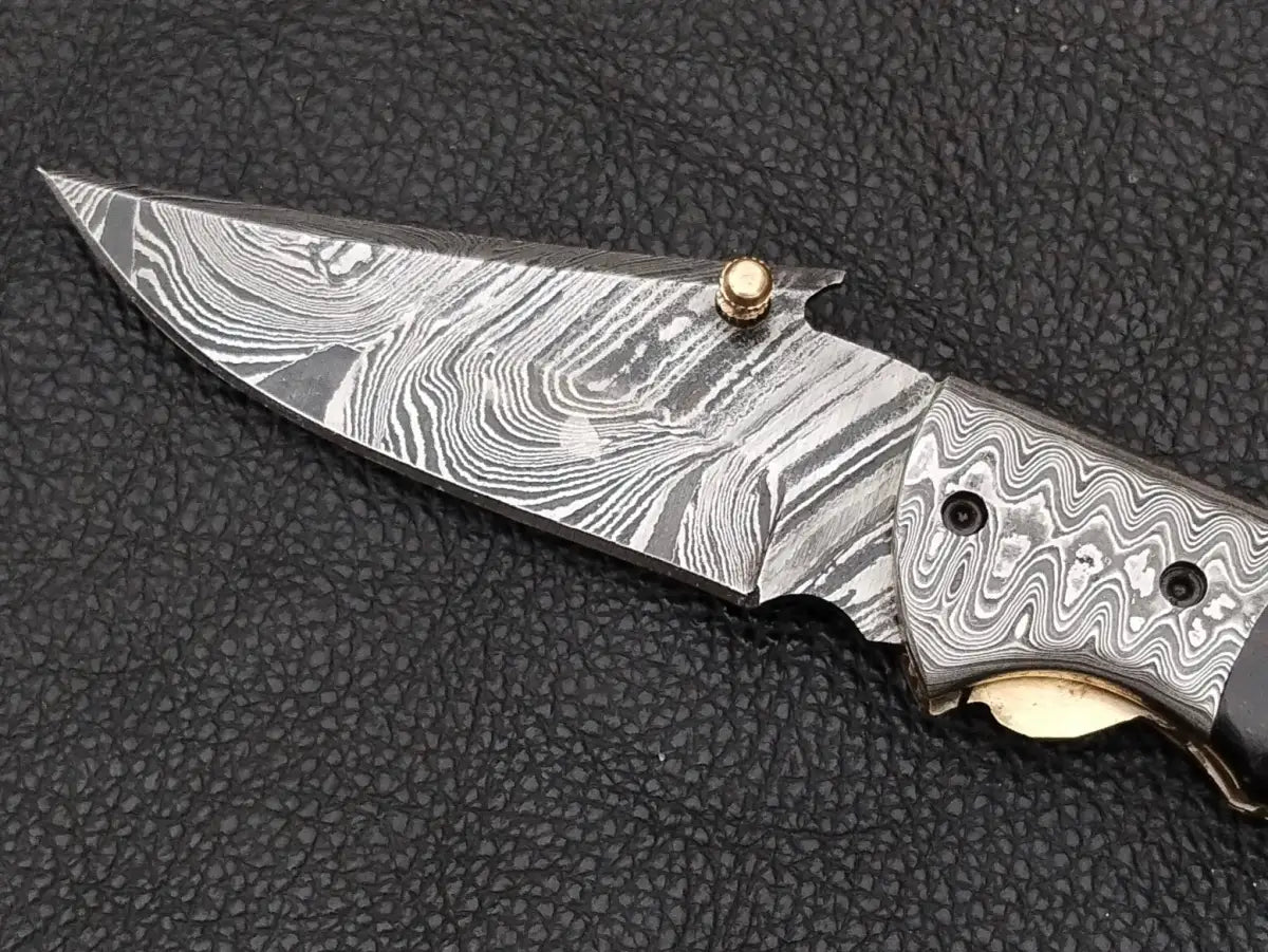 Damascus Steel Folding Knife-Damascus Bolsters- -SA104-B - pocket knife