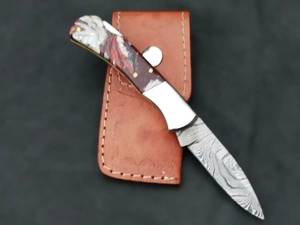 Damascus Steel Folding Knife-Stainless Bolsters-SA105-RE - pocket knife