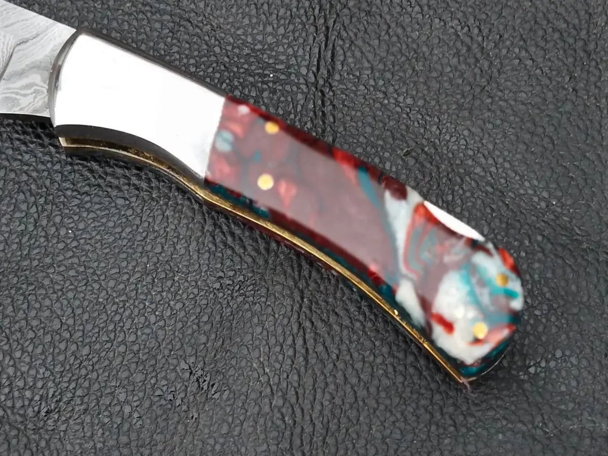 Damascus Steel Folding Knife-Stainless Bolsters-SA105-RE - pocket knife