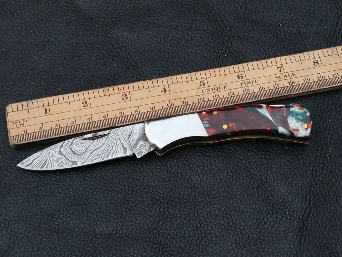 Damascus Steel Folding Knife-Stainless Bolsters-SA105-RE - pocket knife