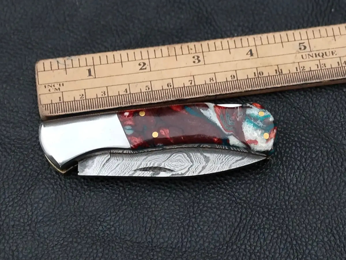 Damascus Steel Folding Knife-Stainless Bolsters-SA105-RE - pocket knife