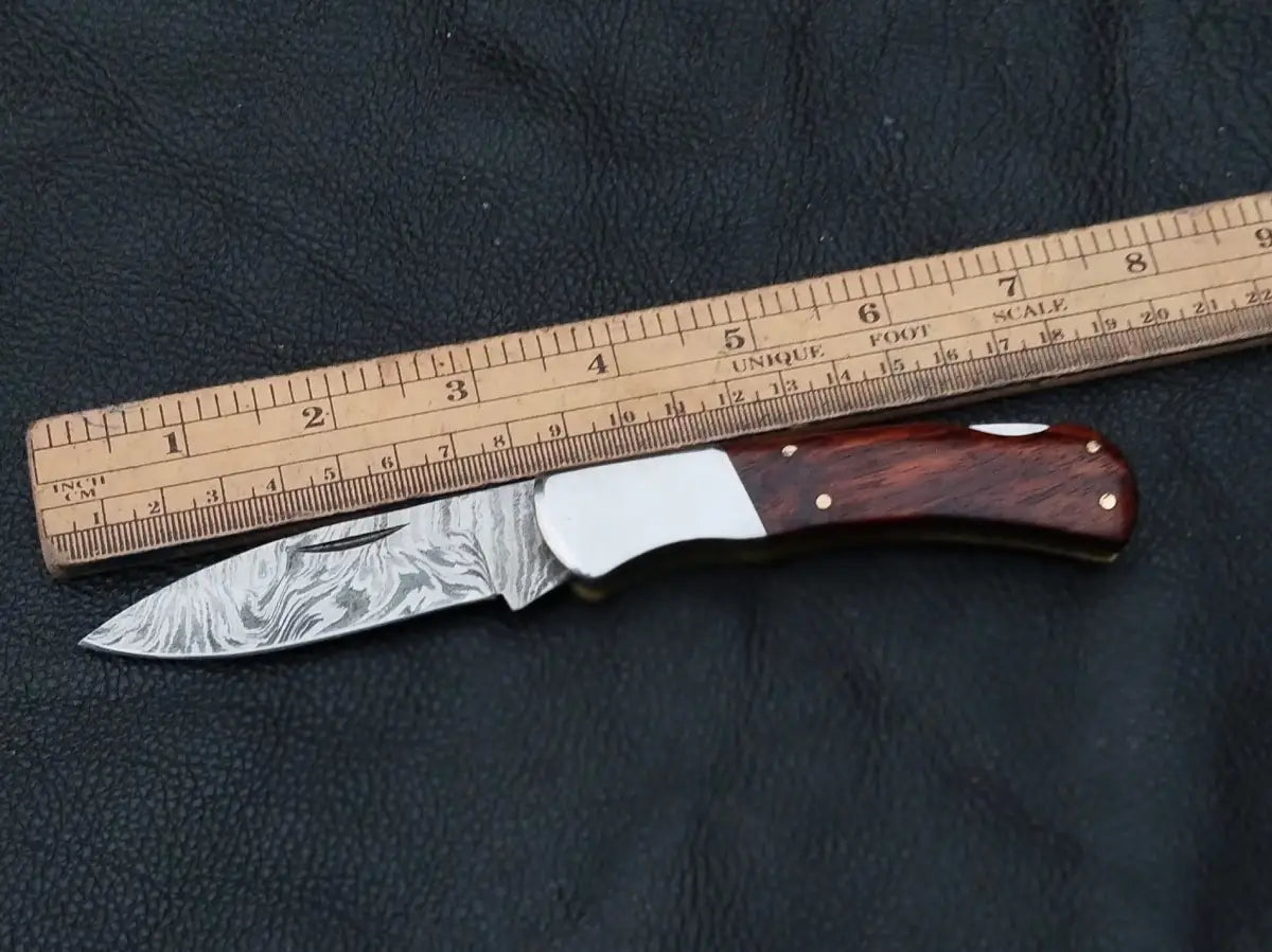 Damascus Steel Folding Knife-Stainless Bolsters-SA106-RE - Knife