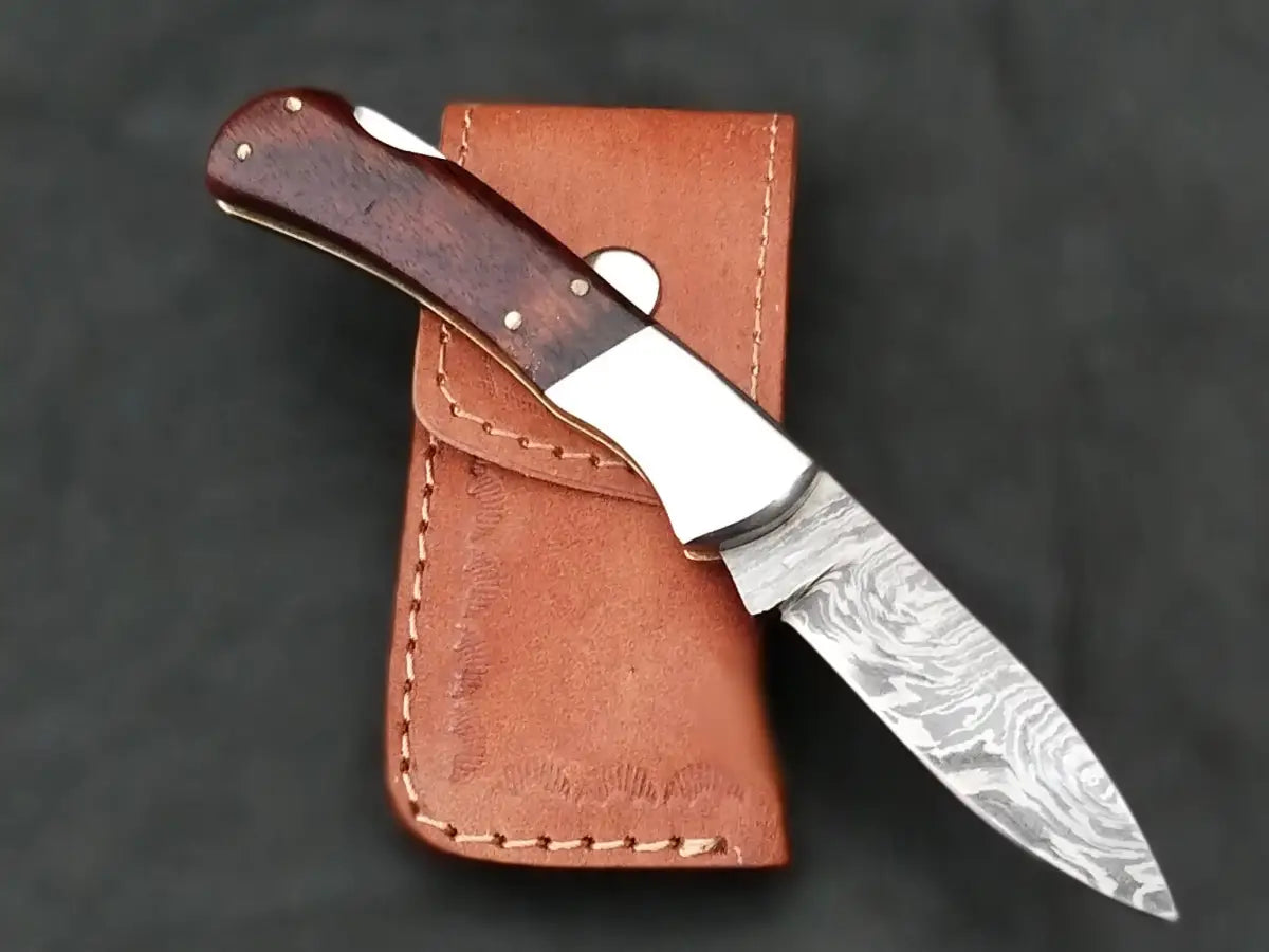 Damascus Steel Folding Knife-Stainless Bolsters-SA106-RE - Knife