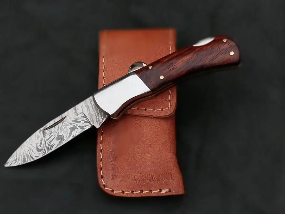 Damascus Steel Folding Knife-Stainless Bolsters-SA106-RE - Knife