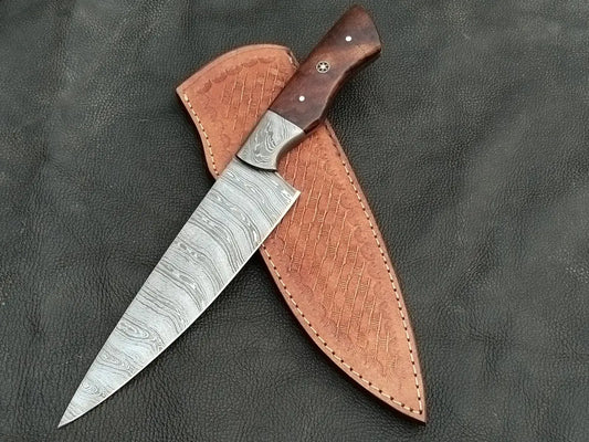 Damascus Steel Kitchen Chef Knife-Rosewood Handle-Damascus Bolsters-CK-01 - Chef’s Knife