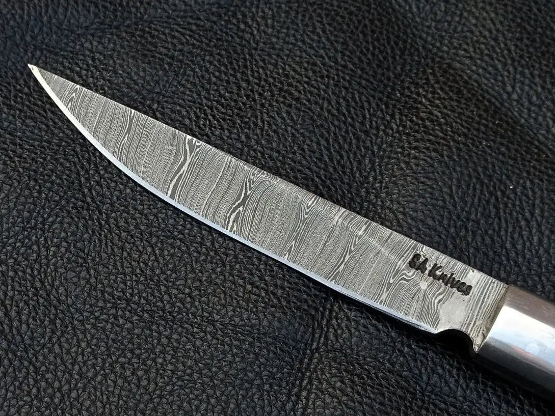 Damascus Steel Bird and Trout Knife with Bull Horn Handle SABT-001-B Blade Image