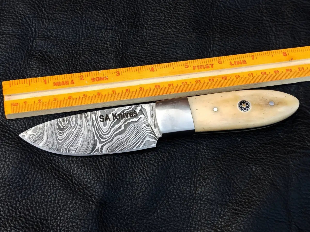Damascus steel Camel Bone Skinning Knife SAK004 with elegant bone handle design
