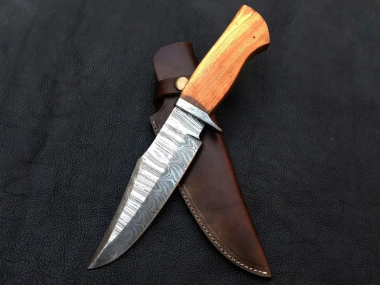 Handmade Damascus Steel Bowie Knife C188 with leather sheath for hunting