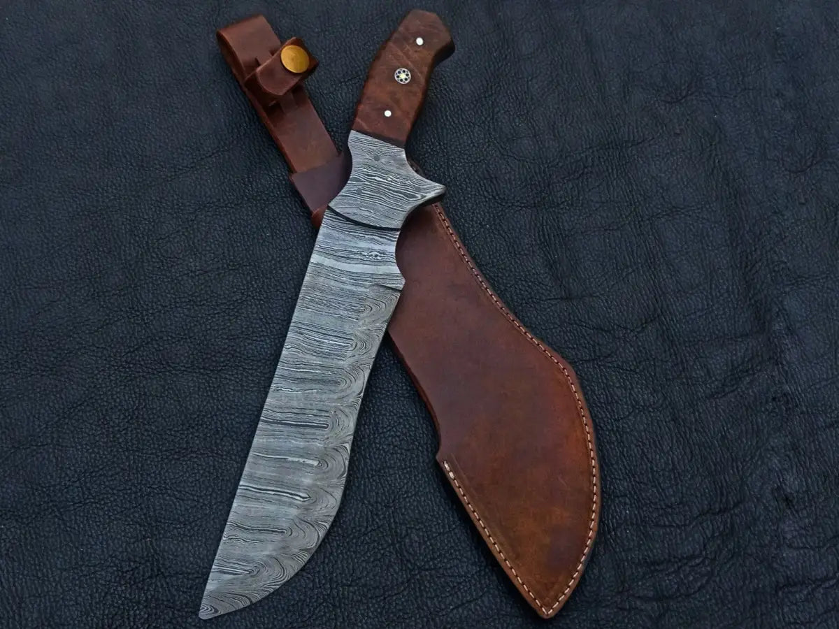 Handmade Damascus Steel Bush Tracker Knife-C190 with leather sheath for outdoor use