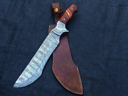 Handmade Damascus Steel Bush Tracker Knife with leather sheath C192 for outdoor enthusiasts