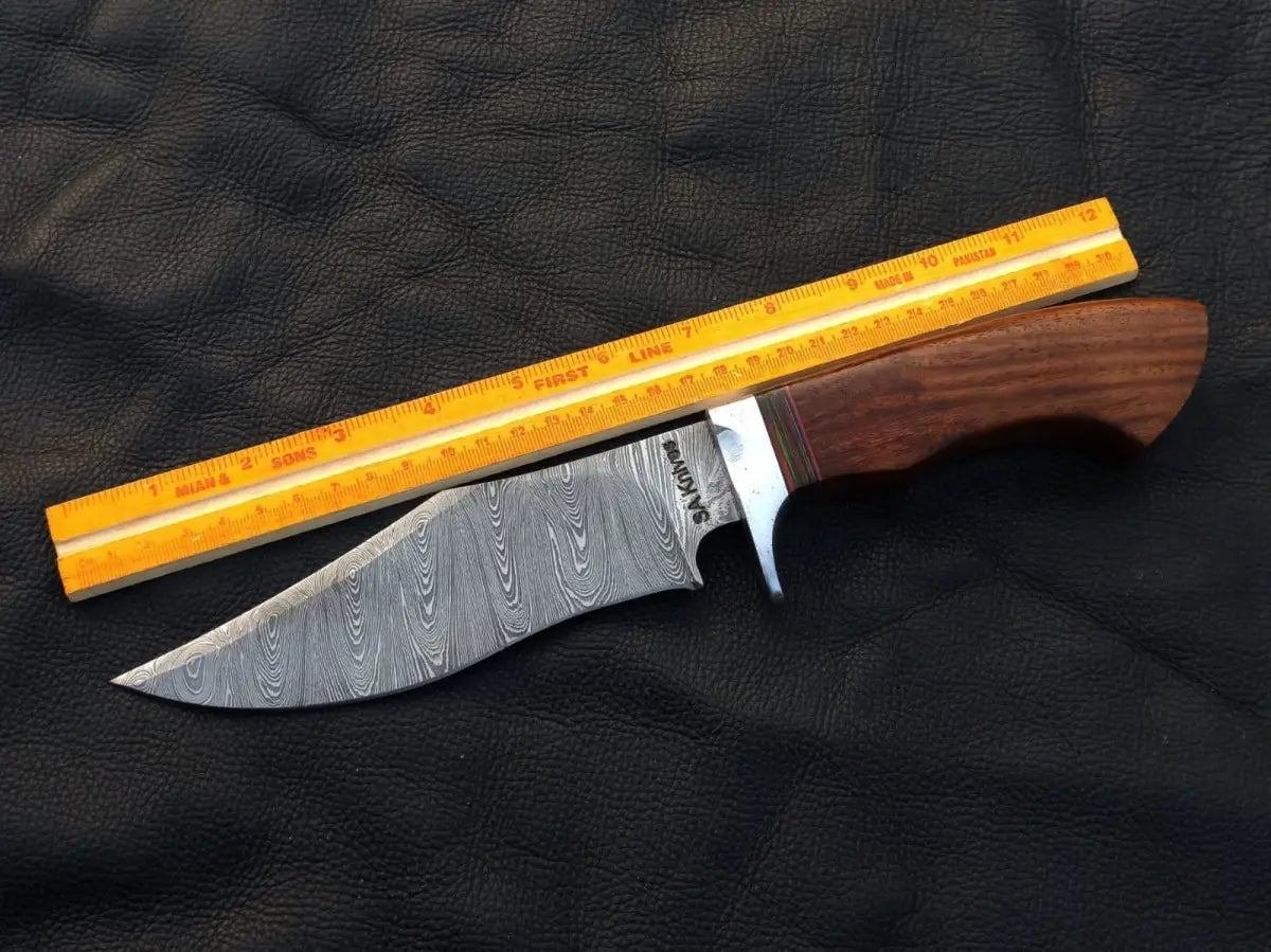 Handmade Damascus Steel Bowie Knife with Wooden Handle - SAB008 Hunting Knife
