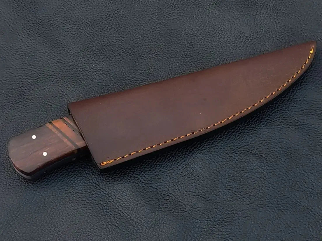 Brown leather knife sheath for Damascus Steel Hunting Knife-C104 with wooden handle