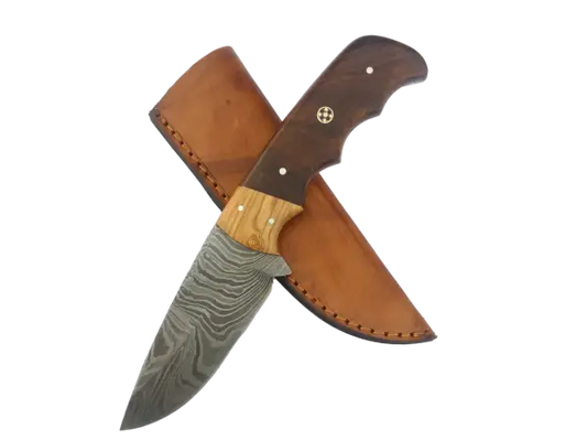 Handmade Damascus Steel Hunting Knife with Leather Sheath - B538