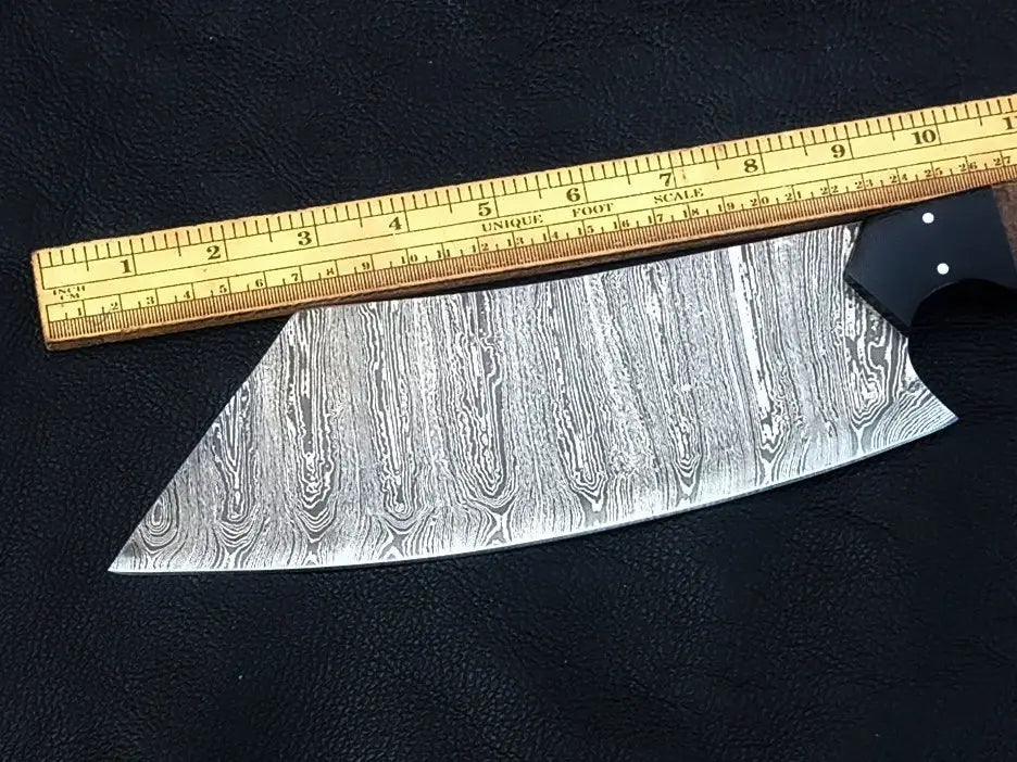 Handmade Damascus Steel Chefs Cleaver with Ruler