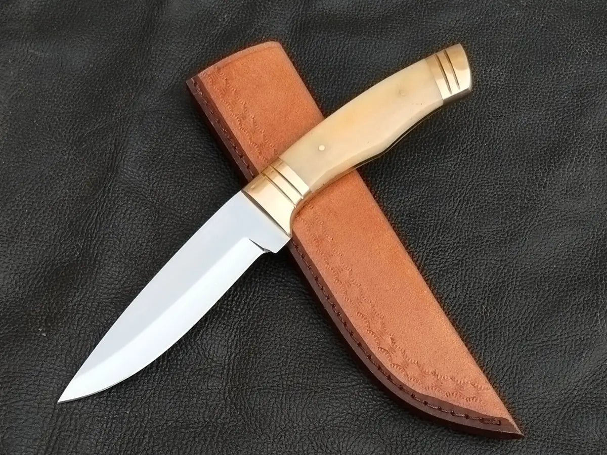 HUNTING KNIFE BLACK CAMEL BONE HANDLE D2 BLADE SA117-C - Hunting & Survival Knives