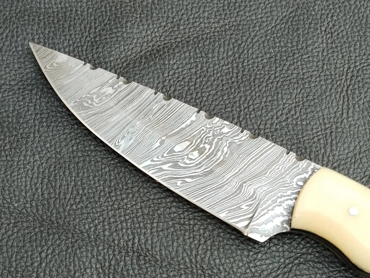 HUNTING KNIFE CAMEL BONE HANDLE WITH DAMASCUS STEEL BLADE SA112-CB - Damascus knife